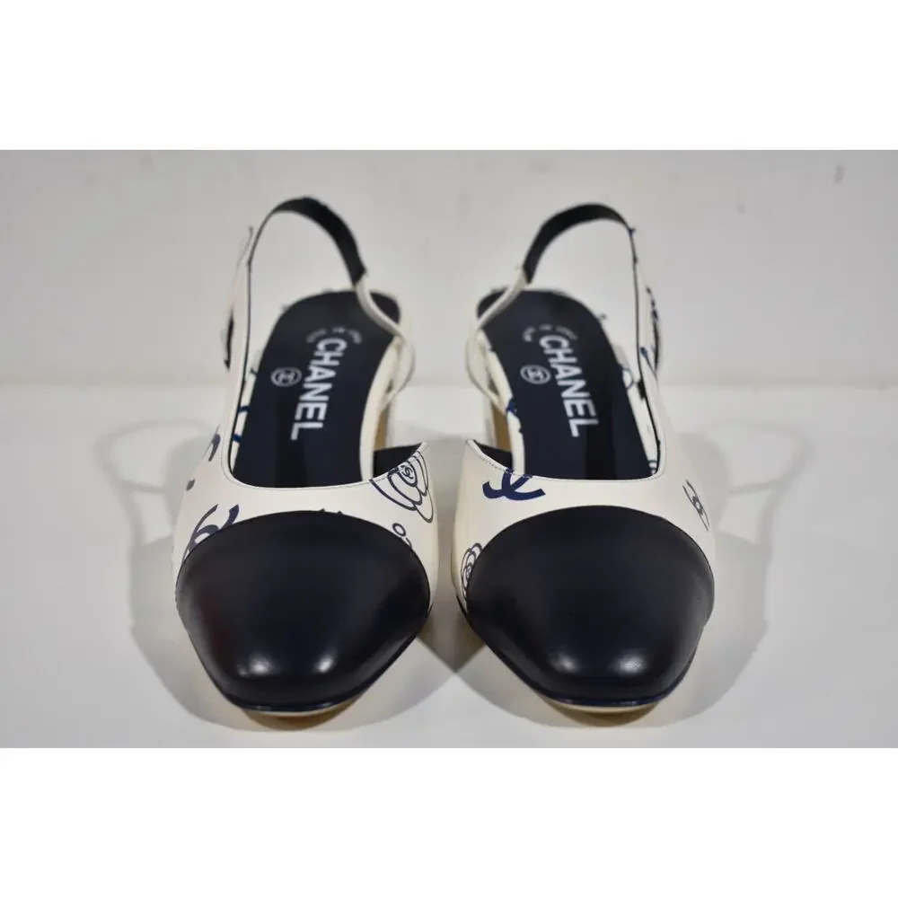 Chanel 23P Mademoiselle Coco Sling White Blue CC Logo Slingback Sandal Heel 40 - Picture 5 of 10